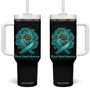 Sexual Assault Awareness Tumbler With Handle Teal Ribbon Sunflowers Support TS02 One Size: 40 oz Black Print Your Wear