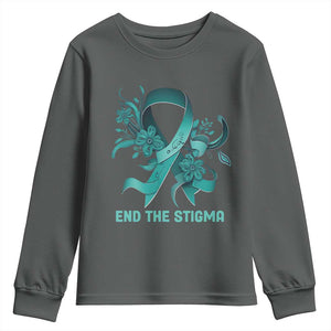 Sexual Assault Awareness Youth Sweatshirt End The Stigma Teal Floral Ribbon TS02 Dark Heather Print Your Wear
