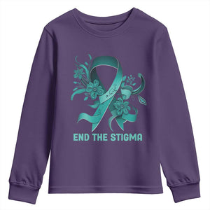 Sexual Assault Awareness Youth Sweatshirt End The Stigma Teal Floral Ribbon TS02 Purple Print Your Wear