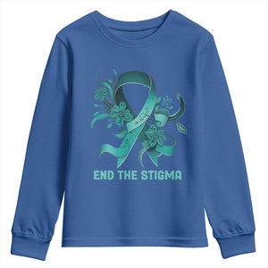 Sexual Assault Awareness Youth Sweatshirt End The Stigma Teal Floral Ribbon TS02 Royal Blue Print Your Wear