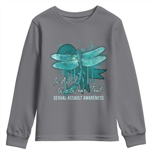 Sexual Assault Awareness Youth Sweatshirt In April We Wear Teal Ribbon Butterfly TS02 Charcoal Print Your Wear