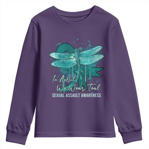 Sexual Assault Awareness Youth Sweatshirt In April We Wear Teal Ribbon Butterfly TS02 Purple Print Your Wear