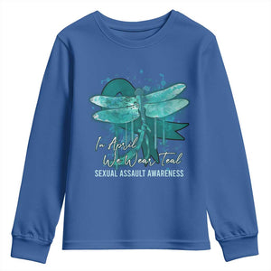 Sexual Assault Awareness Youth Sweatshirt In April We Wear Teal Ribbon Butterfly TS02 Royal Blue Print Your Wear