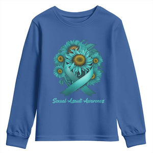 Sexual Assault Awareness Youth Sweatshirt Teal Ribbon Sunflowers Support TS02 Royal Blue Print Your Wear