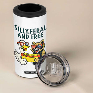 Silly Feral and Free 4 in 1 Can Cooler Tumbler Funny Goose and Raccoon 4th of July Patriotic TS02 Print Your Wear