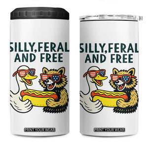 Silly Feral and Free 4 in 1 Can Cooler Tumbler Funny Goose and Raccoon 4th of July Patriotic TS02 One Size: 16 oz White Print Your Wear