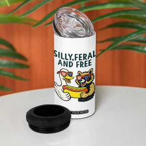 Silly Feral and Free 4 in 1 Can Cooler Tumbler Funny Goose and Raccoon 4th of July Patriotic TS02 Print Your Wear