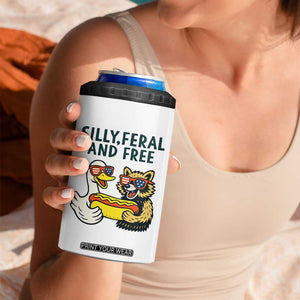 Silly Feral and Free 4 in 1 Can Cooler Tumbler Funny Goose and Raccoon 4th of July Patriotic TS02 Print Your Wear