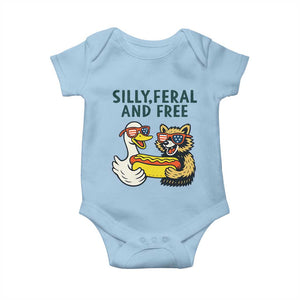 Silly Feral and Free Baby Onesie Funny Goose and Raccoon 4th of July Patriotic TS02 Light Blue Print Your Wear
