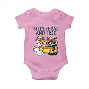 Silly Feral and Free Baby Onesie Funny Goose and Raccoon 4th of July Patriotic TS02 Light Pink Print Your Wear