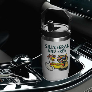 Silly Feral and Free Flip Straw Tumbler Funny Goose and Raccoon 4th of July Patriotic TS02 Print Your Wear