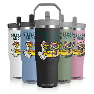 Silly Feral and Free Flip Straw Tumbler Funny Goose and Raccoon 4th of July Patriotic TS02 Print Your Wear