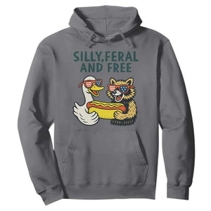 Silly Feral and Free Hoodie Funny Goose and Raccoon 4th of July Patriotic TS02 Charcoal Print Your Wear