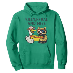 Silly Feral and Free Hoodie Funny Goose and Raccoon 4th of July Patriotic TS02 Irish Green Print Your Wear