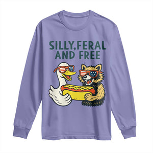 Silly Feral and Free Long Sleeve Shirt Funny Goose and Raccoon 4th of July Patriotic TS02 Violet Print Your Wear