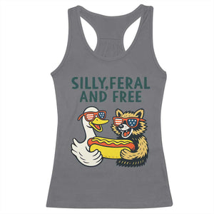 Silly Feral and Free Racerback Tank Top Funny Goose and Raccoon 4th of July Patriotic TS02 Charcoal Print Your Wear
