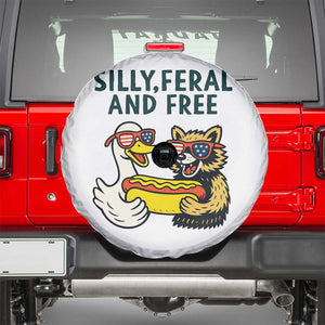 Silly Feral and Free Spare Tire Cover Funny Goose and Raccoon 4th of July Patriotic TS02 White Print Your Wear