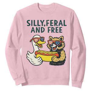 Silly Feral and Free Sweatshirt Funny Goose and Raccoon 4th of July Patriotic TS02 Light Pink Print Your Wear