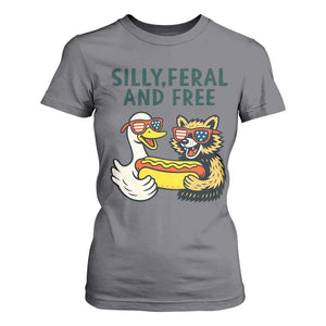 Silly Feral and Free T Shirt For Women Funny Goose and Raccoon 4th of July Patriotic TS02 Charcoal Print Your Wear