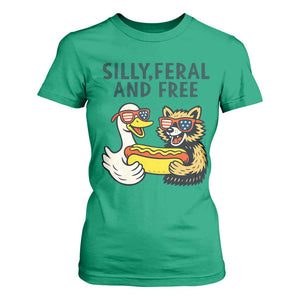 Silly Feral and Free T Shirt For Women Funny Goose and Raccoon 4th of July Patriotic TS02 Irish Green Print Your Wear