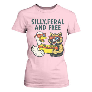 Silly Feral and Free T Shirt For Women Funny Goose and Raccoon 4th of July Patriotic TS02 Light Pink Print Your Wear