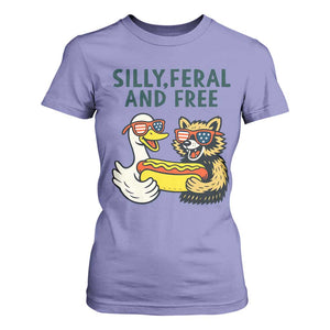 Silly Feral and Free T Shirt For Women Funny Goose and Raccoon 4th of July Patriotic TS02 Violet Print Your Wear