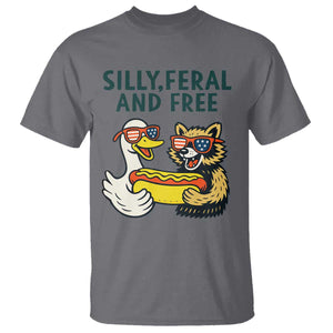 Silly Feral and Free T Shirt Funny Goose and Raccoon 4th of July Patriotic TS02 Charcoal Print Your Wear