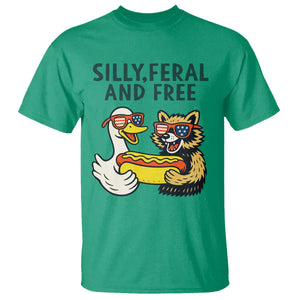 Silly Feral and Free T Shirt Funny Goose and Raccoon 4th of July Patriotic TS02 Irish Green Print Your Wear