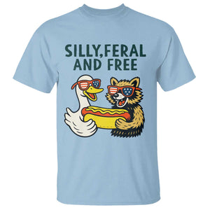 Silly Feral and Free T Shirt Funny Goose and Raccoon 4th of July Patriotic TS02 Light Blue Print Your Wear
