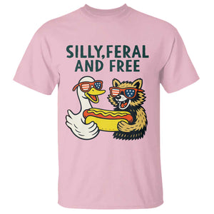 Silly Feral and Free T Shirt Funny Goose and Raccoon 4th of July Patriotic TS02 Light Pink Print Your Wear
