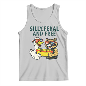 Silly Feral and Free Tank Top Funny Goose and Raccoon 4th of July Patriotic TS02 Ash Print Your Wear