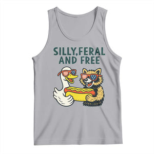 Silly Feral and Free Tank Top Funny Goose and Raccoon 4th of July Patriotic TS02 Athletic Heather Print Your Wear