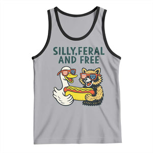 Silly Feral and Free Tank Top Funny Goose and Raccoon 4th of July Patriotic TS02 Athletic Heather Black Print Your Wear