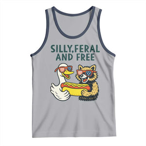 Silly Feral and Free Tank Top Funny Goose and Raccoon 4th of July Patriotic TS02 Athletic Heather Navy Print Your Wear