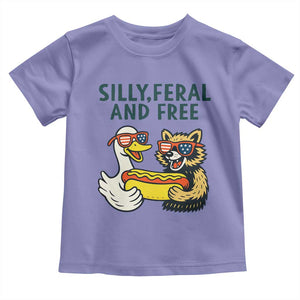 Silly Feral and Free Toddler T Shirt Funny Goose and Raccoon 4th of July Patriotic TS02 Violet Print Your Wear