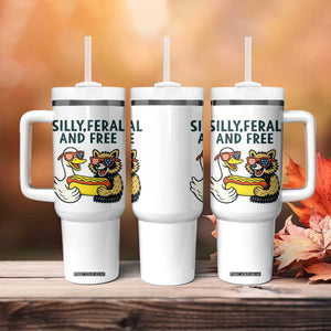 Silly Feral and Free Tumbler With Handle Funny Goose and Raccoon 4th of July Patriotic TS02 Print Your Wear