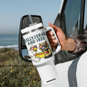 Silly Feral and Free Tumbler With Handle Funny Goose and Raccoon 4th of July Patriotic TS02 Print Your Wear