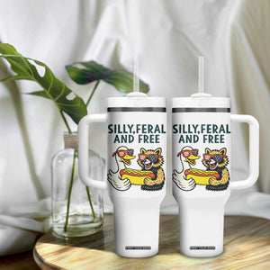 Silly Feral and Free Tumbler With Handle Funny Goose and Raccoon 4th of July Patriotic TS02 Print Your Wear