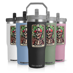 Skeleton 420 The Stoner Flip Straw Tumbler Retro Tarot Card Weed Lover Cannabis Trippy Vibes TS02 Print Your Wear