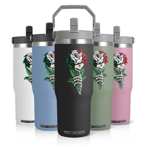 Skeleton Hand Holding Mexico Flag Rose Flip Straw Tumbler Dia De Los Muertos TS10 Print Your Wear