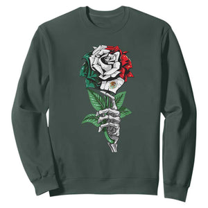 Skeleton Hand Holding Mexico Flag Rose Sweatshirt Dia De Los Muertos TS10 Dark Forest Green Print Your Wear