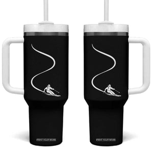 Skiing Tumbler With Handle Skier With Tracks In Deep Powder Snow Freeride Gift TS10 One Size: 40 oz Black Print Your Wear