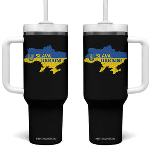 Slava Ukraini Tumbler With Handle Ukrainian Ukraine Flag Pride TS10 One Size: 40 oz Black Print Your Wear