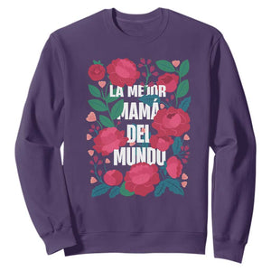 Spanish Latina Mom Sweatshirt La Mejor Mama Del Mundo Mother's Day Flowers TS11 Purple Print Your Wear