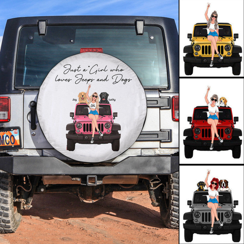 Custom Jeep Tire Cover With Camera Hole, Just A Girl Who Loves Jeeps And Dogs NO.1 Spare Tire Cover CTM Custom - Printyourwear
