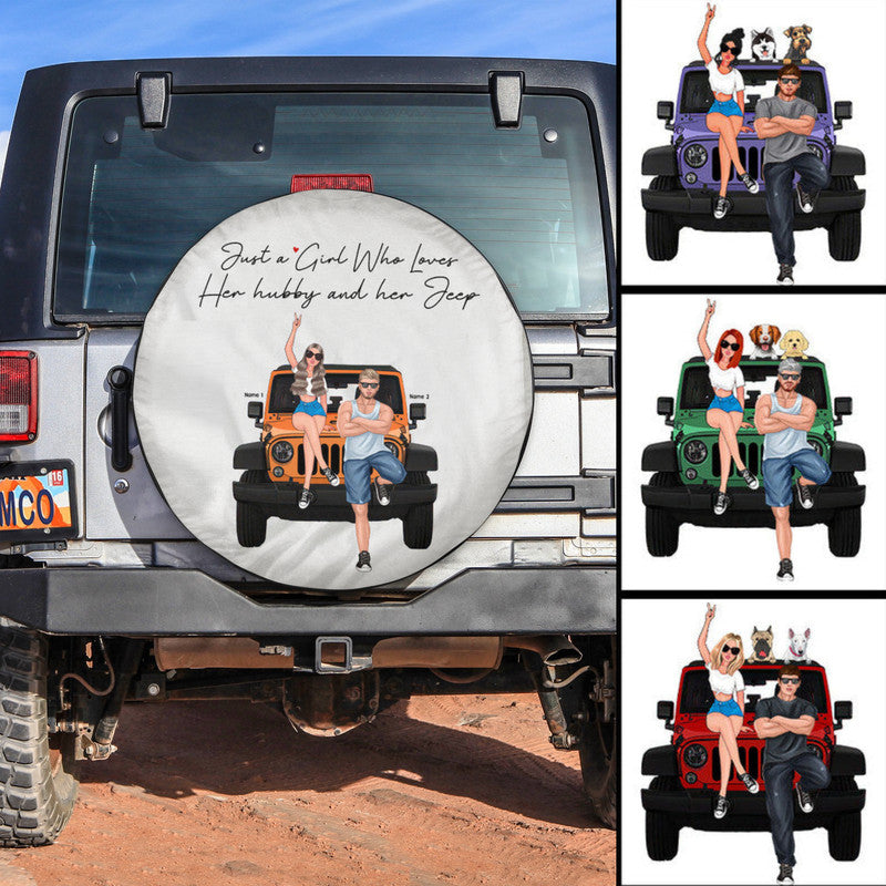 Custom Jeep Tire Cover With Camera Hole, Just A Girl Who Loves Jeep And Her Hubby Spare Tire Cover CTM Custom - Printyourwear