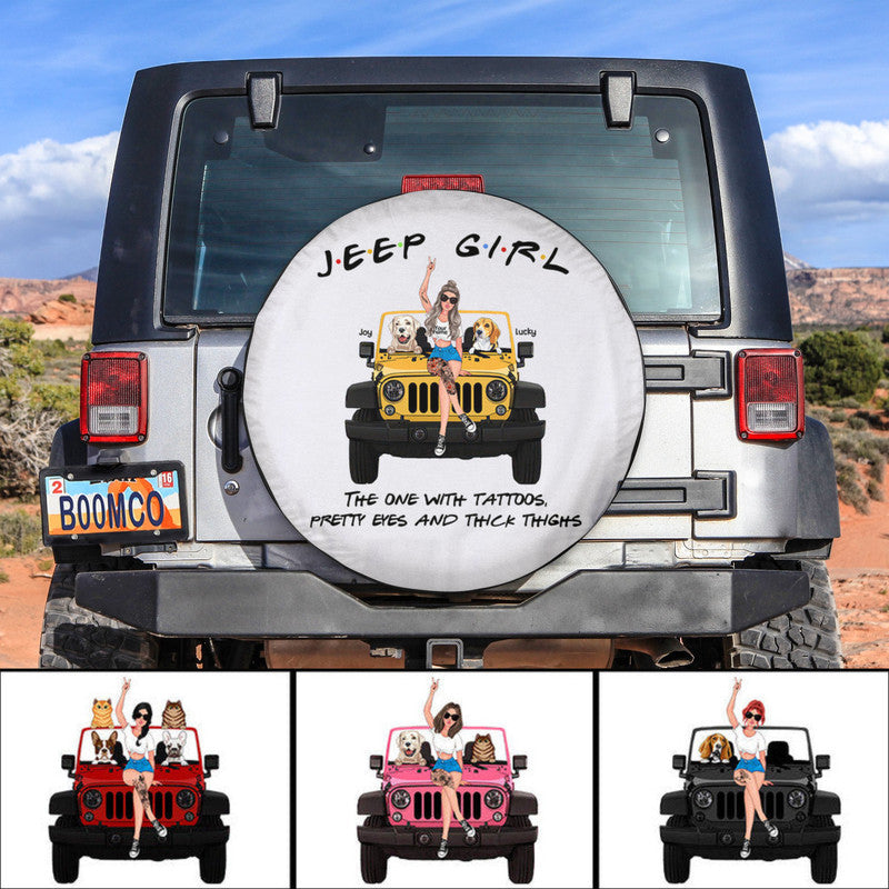 Custom Jeep Tire Cover With Camera Hole, Jeep Girl With Tattoos Spare Tire Cover CTM Custom - Printyourwear