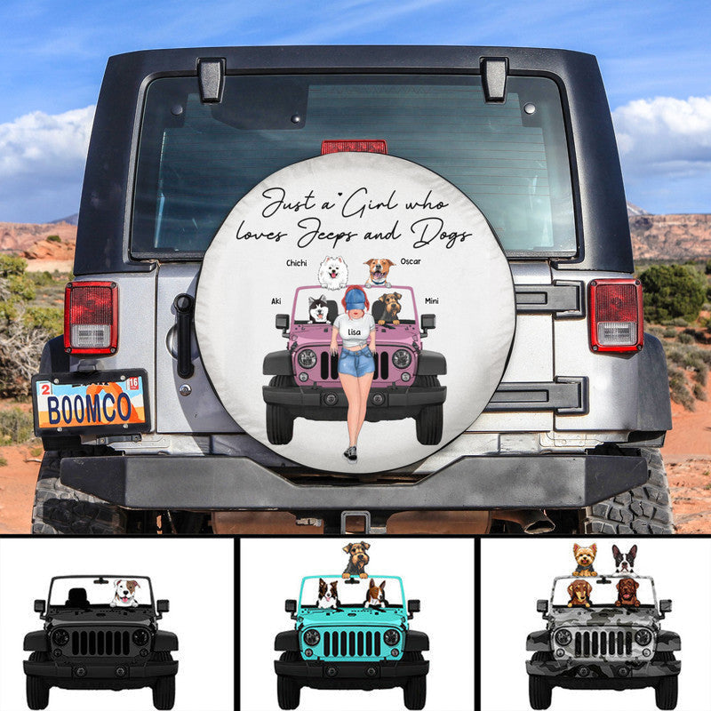 Custom Jeep Tire Cover With Camera Hole, Just A Girl Who Loves Jeeps And Dogs NO.3 Spare Tire Cover CTM Custom - Printyourwear