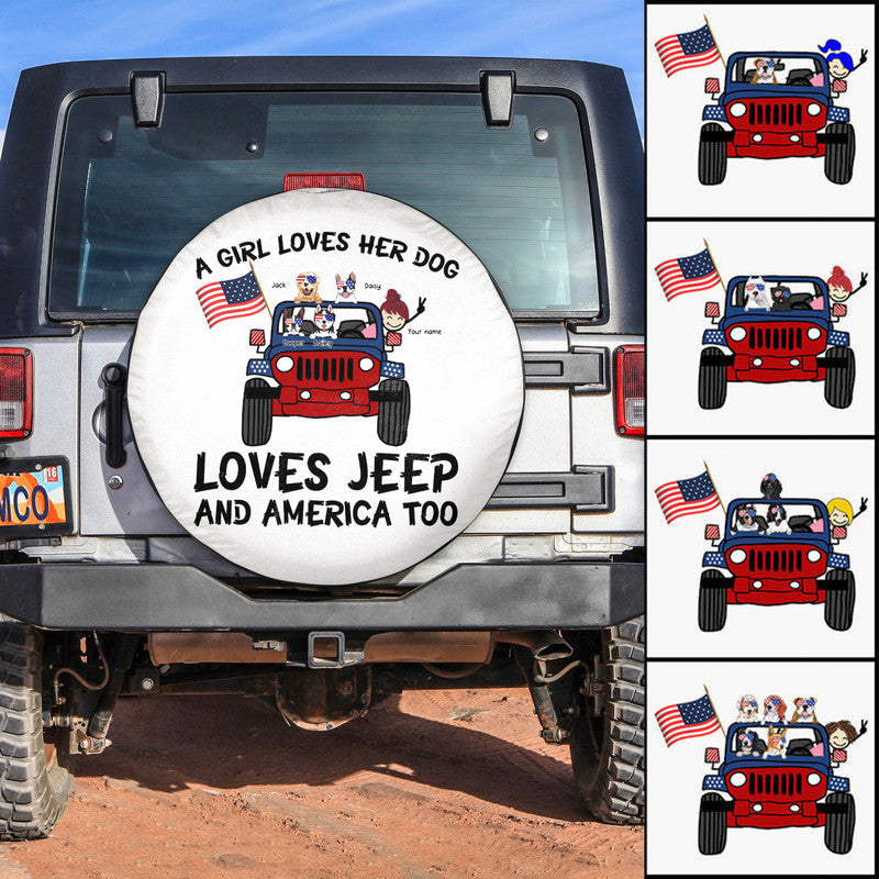 Custom Jeep Tire Cover With Camera Hole, A Girl Loves Her Dogs Loves Jeep And America Too Spare Tire Cover CTM Custom - Printyourwear