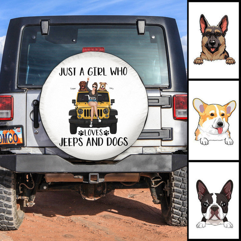 Custom Jeep Tire Cover With Camera Hole, Just A Girl Who Loves Jeeps And Dogs NO.4 Spare Tire Cover CTM Custom - Printyourwear